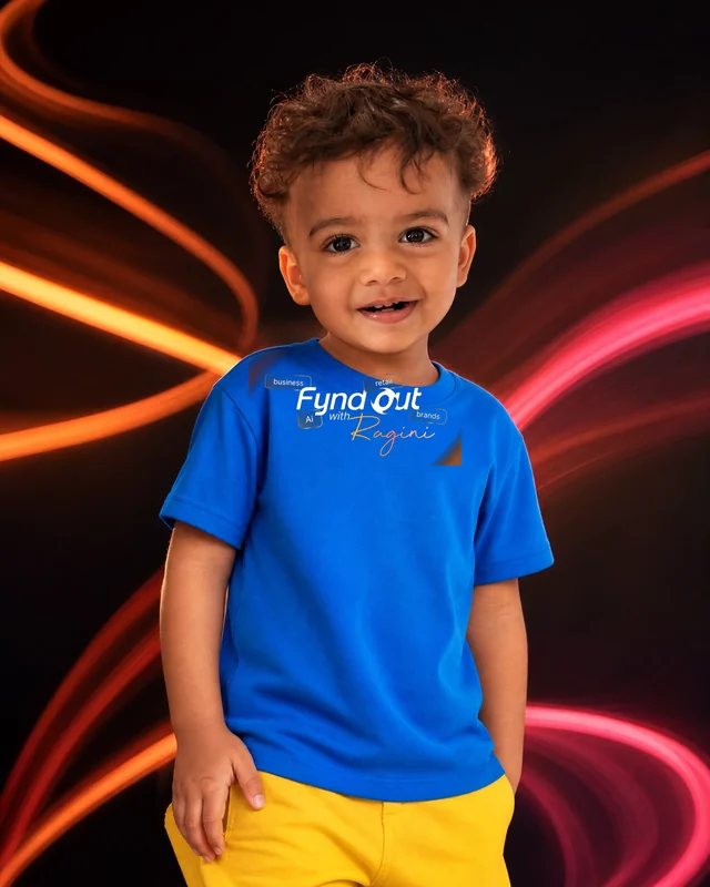 Kabir wearing the Boys Fynd Out Colour-Chip Logo Tee with the approved Fynd Out with Ragini logo.