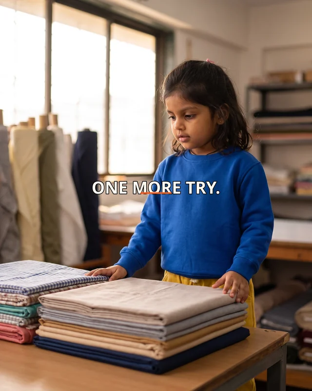 Aarya wearing the Girls One More Try Panel Drop featuring the exact statement “one more try”.