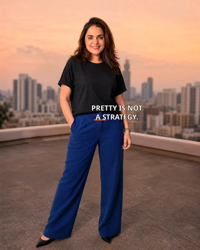 Ragini wearing the Women Pretty Is Not A Strategy Editor’s Mark featuring the exact statement “pretty is not a strategy”.