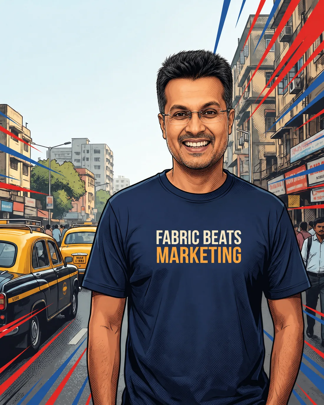 Farooq in the premium Fabric Beats Marketing tee