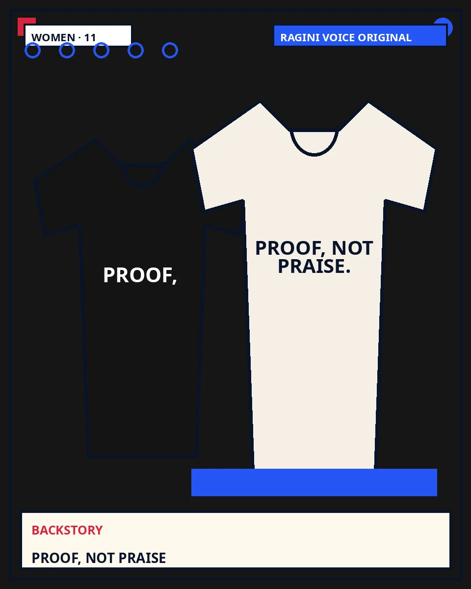 Women structured baby tee featuring the exact statement “proof, not praise” in the Backstory treatment.